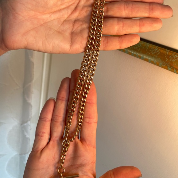 Antique solid gold 9C Albert chain with T Bar and two dog clips - Picture 2 of 4